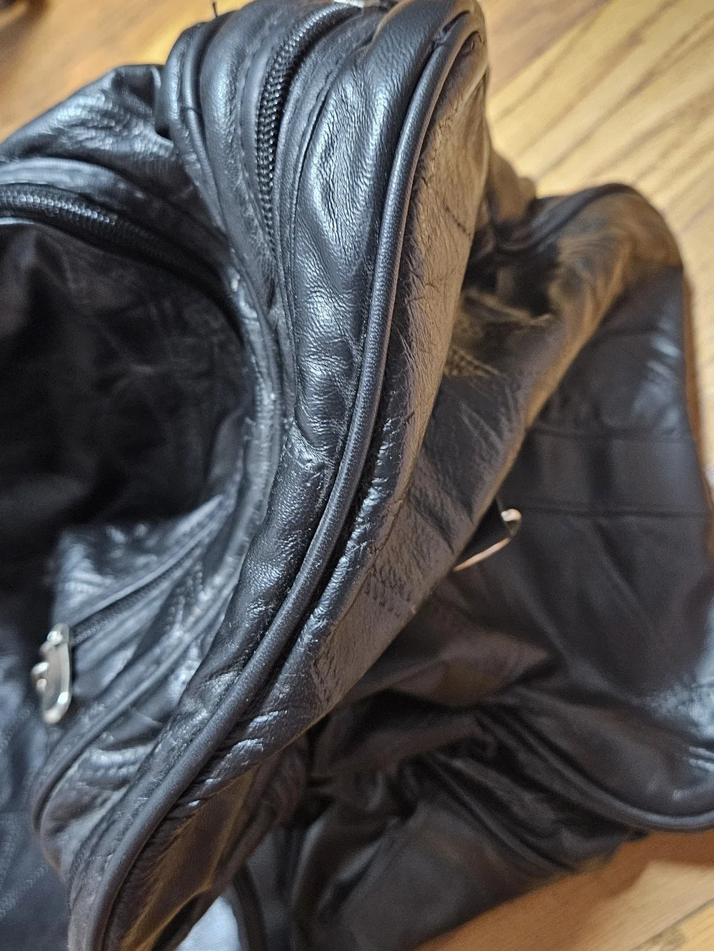 Black Leather Travel Duffel Bag